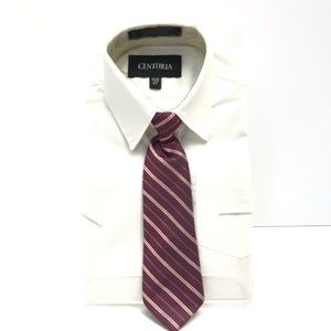 Centuria Boys Cream Dress Shirt Burgundy Powder Blue Cream Clip-on Tie Size 4T